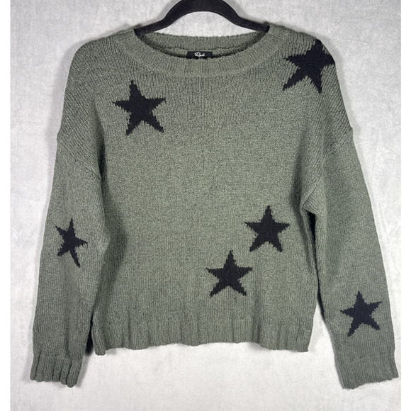 Black Sweaters - Rails Perci Olive Green Black Stars Merino Wool Knit‎ Sweater XS Extra Small